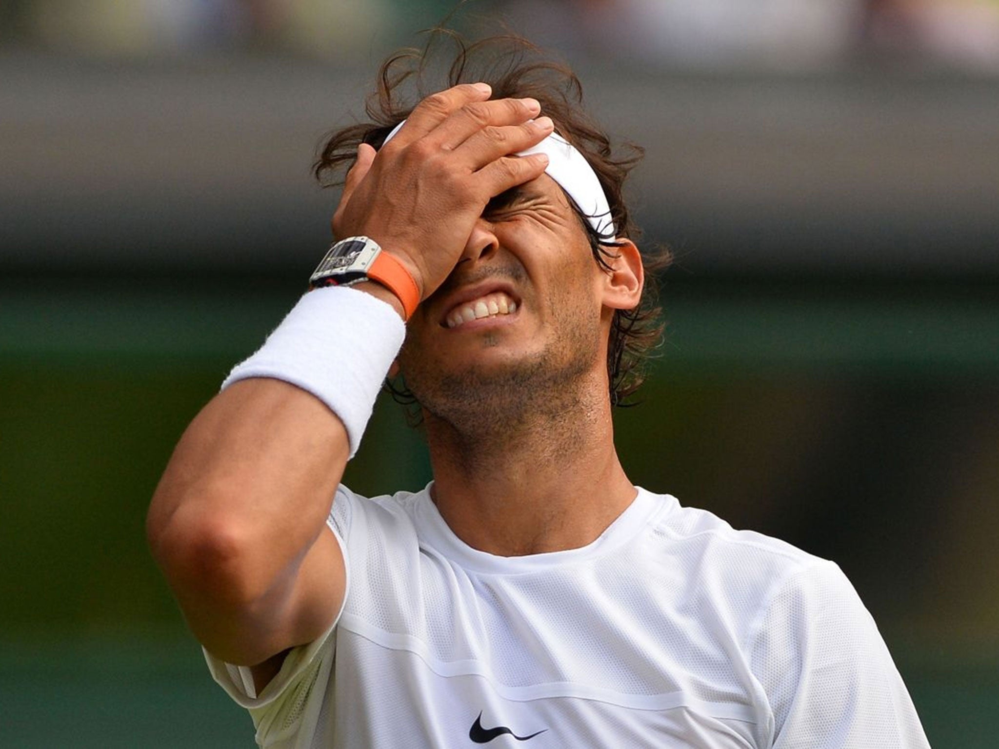 Nadal reacts after a point against Brown during their match (Image: AFP)
