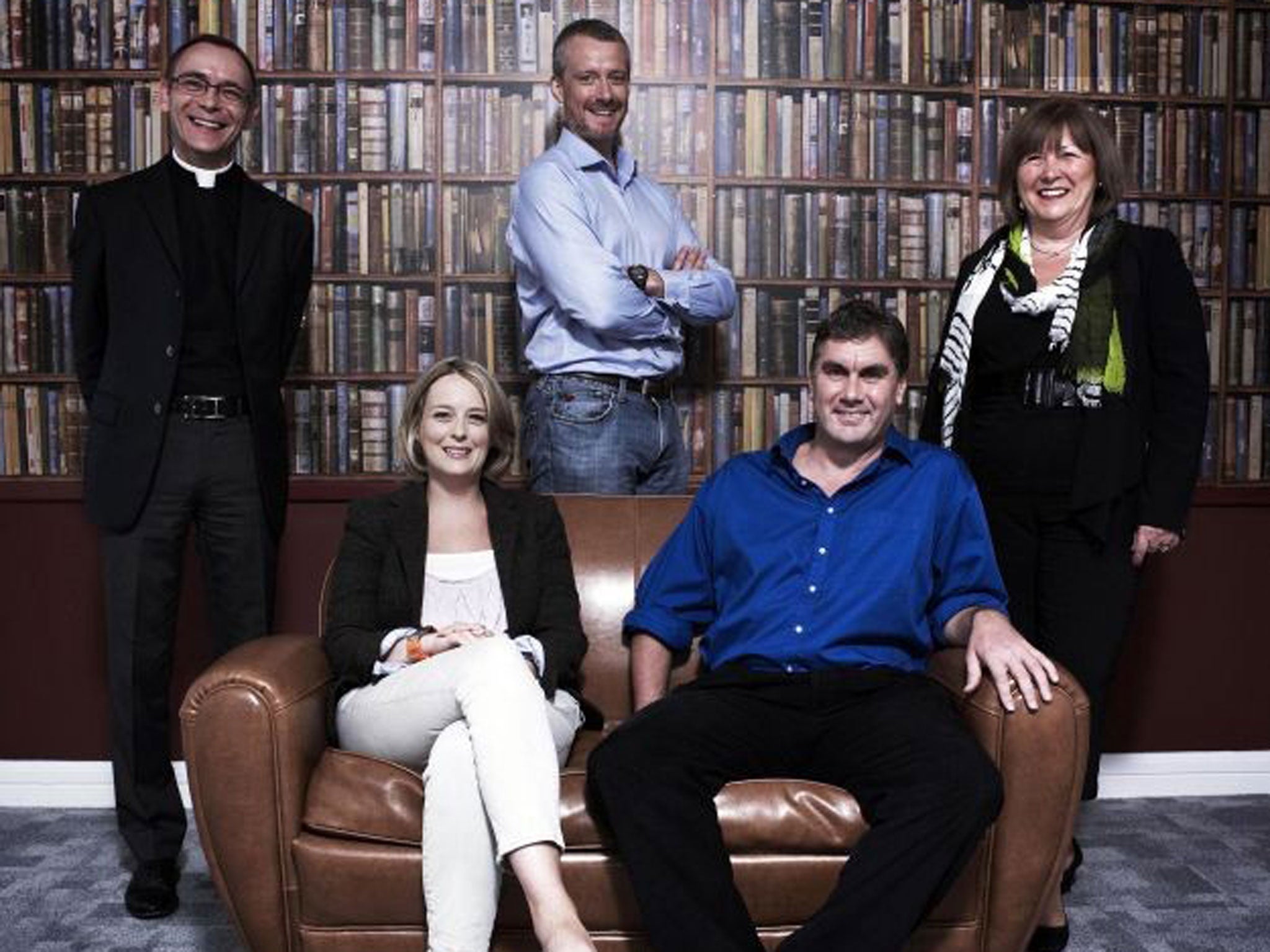 Standing: Married at First Sight's Rev Nick Devenish, Dr Mark Coulsen and psychologist Jo Coker. Sitting: Anthropologists Dr Anna Machin and Dr Andrew Irving