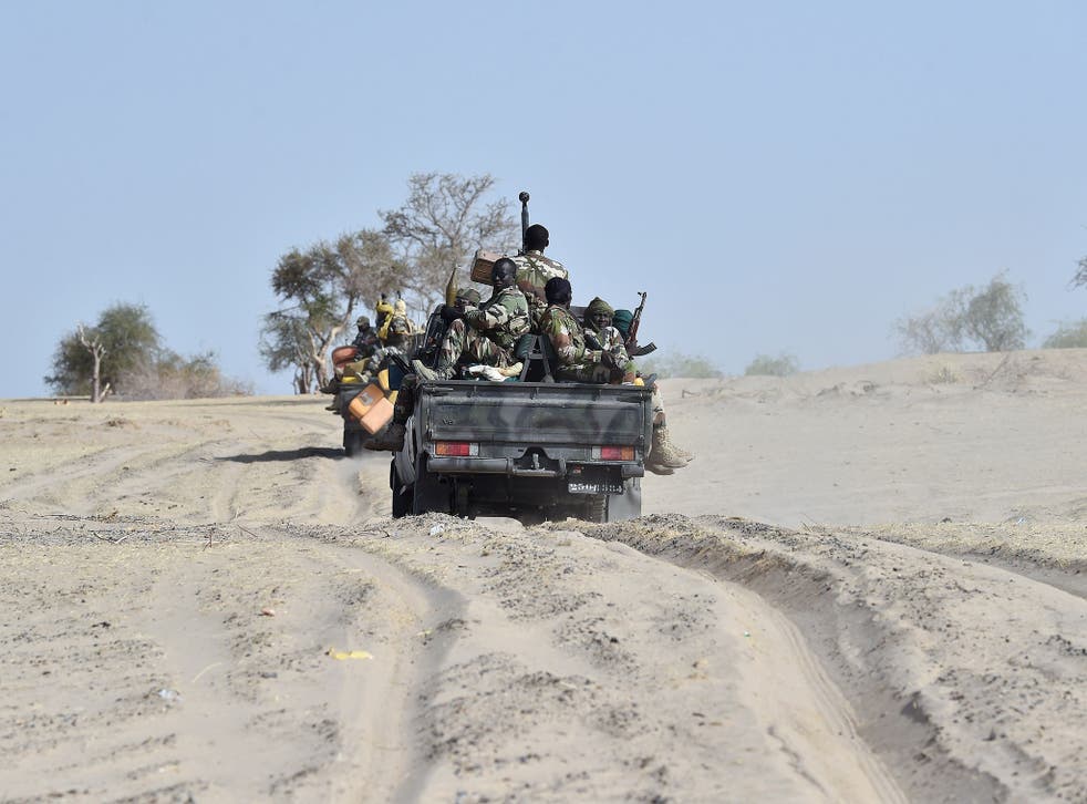 Nigerian soldiers on patrol along the country's eastern border