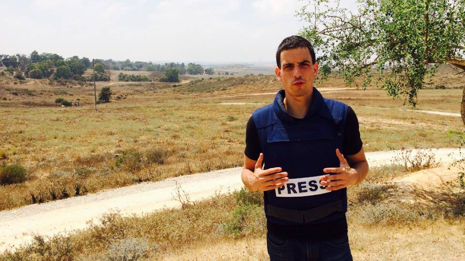 The student reporting from the Gaza-Israel border last year (via Trey Yingst/Facebook)