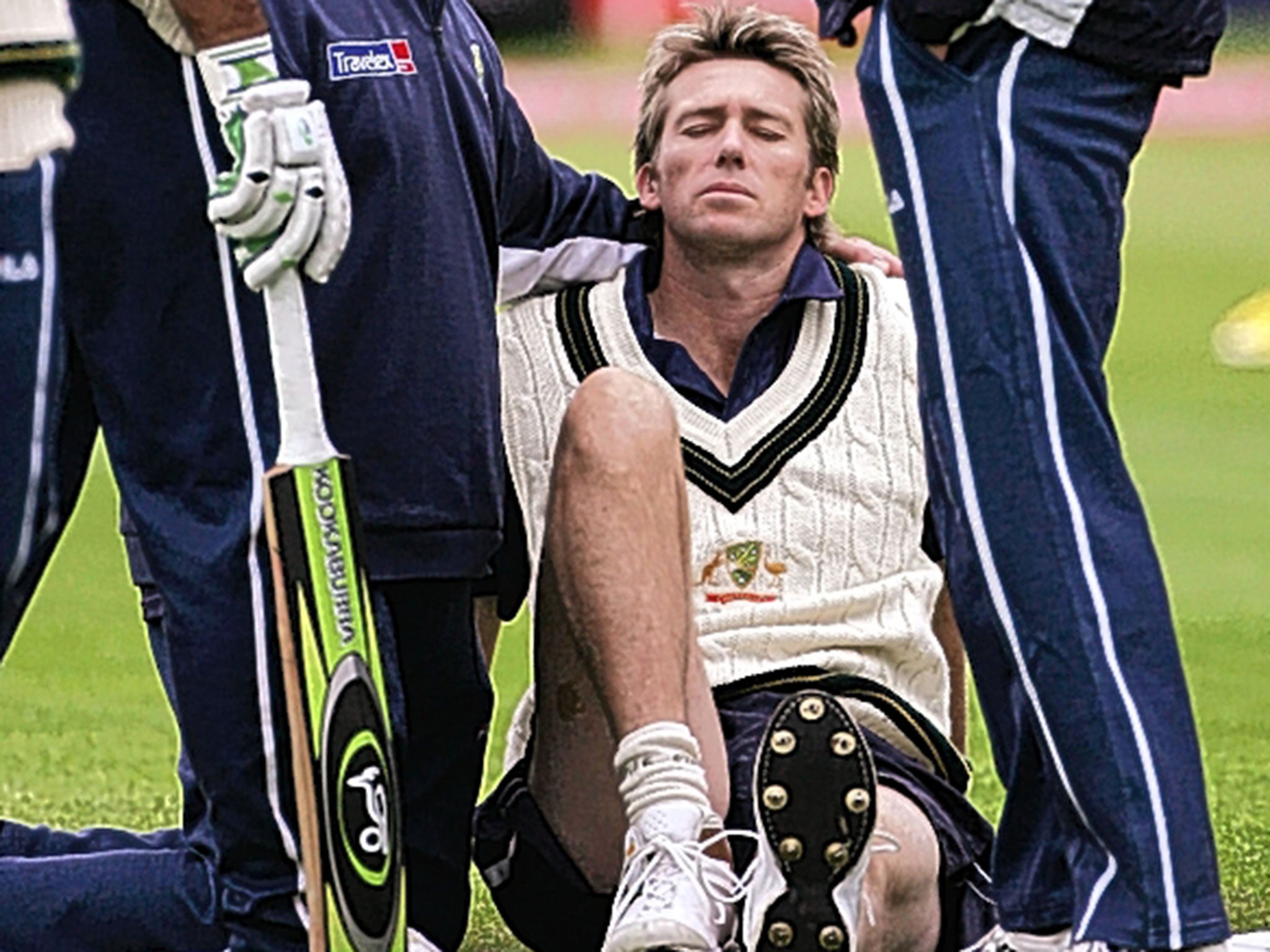 Glenn McGrath after injuring an ankle before the second Test