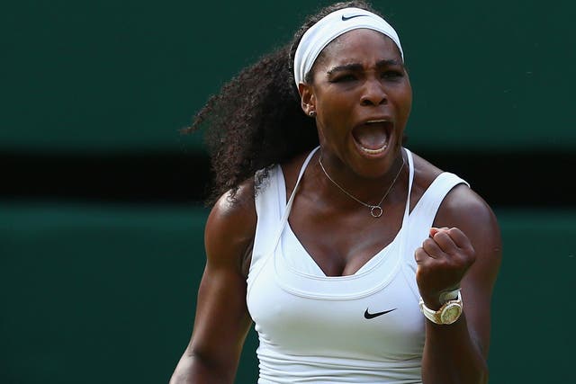 Serena Williams celebrates her triumph over Heather Watson