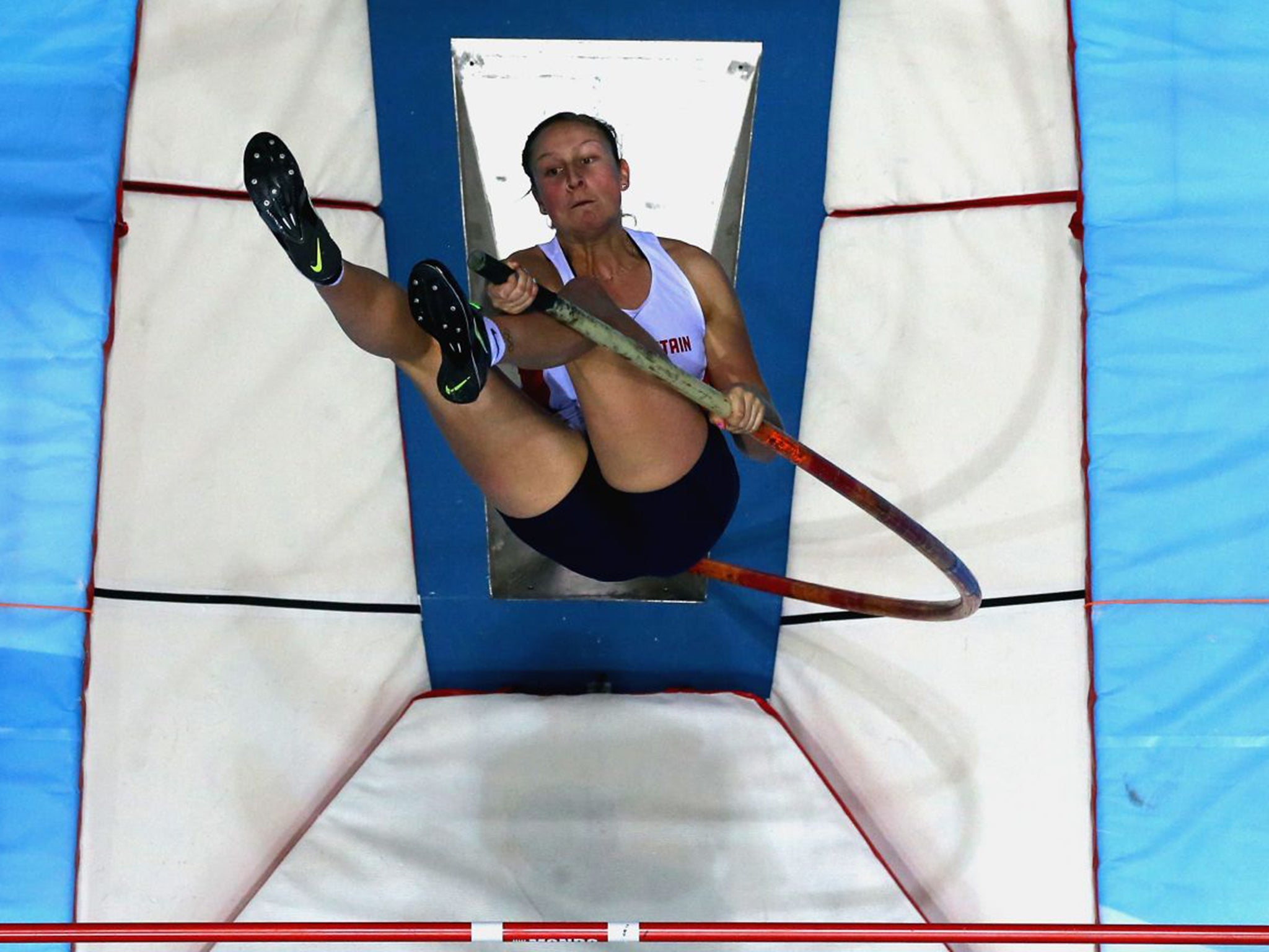 Holly Bradshaw, then Bleasdale, competing in the World Indoor Championship pole vault last year