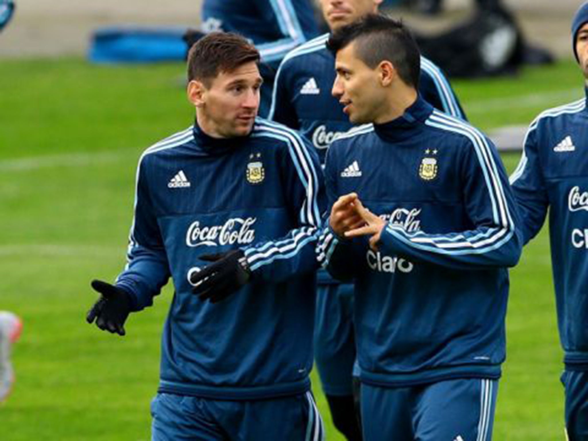 Argentina’s Leo Messi, left, and Sergio Aguero in training this week in Chile