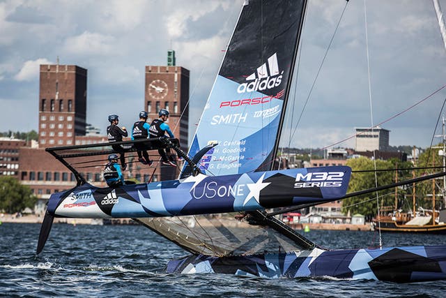 The M32 catamaran, which becomes the weapon of choice for the World Match Racing Tour, shows of its paces in Gothenberg