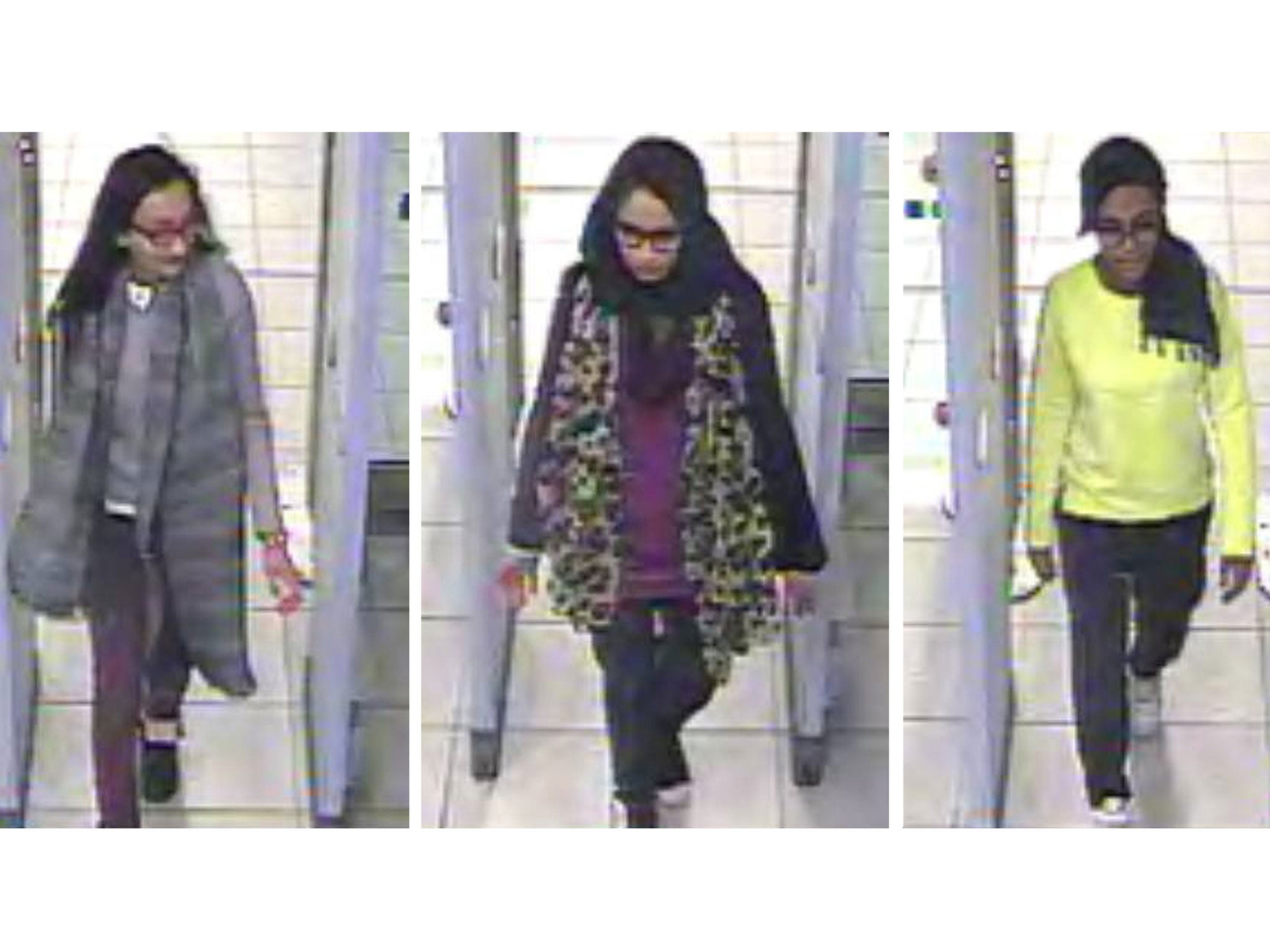 A screen shot of CCTV footage of the three girls at Gatwick airport
