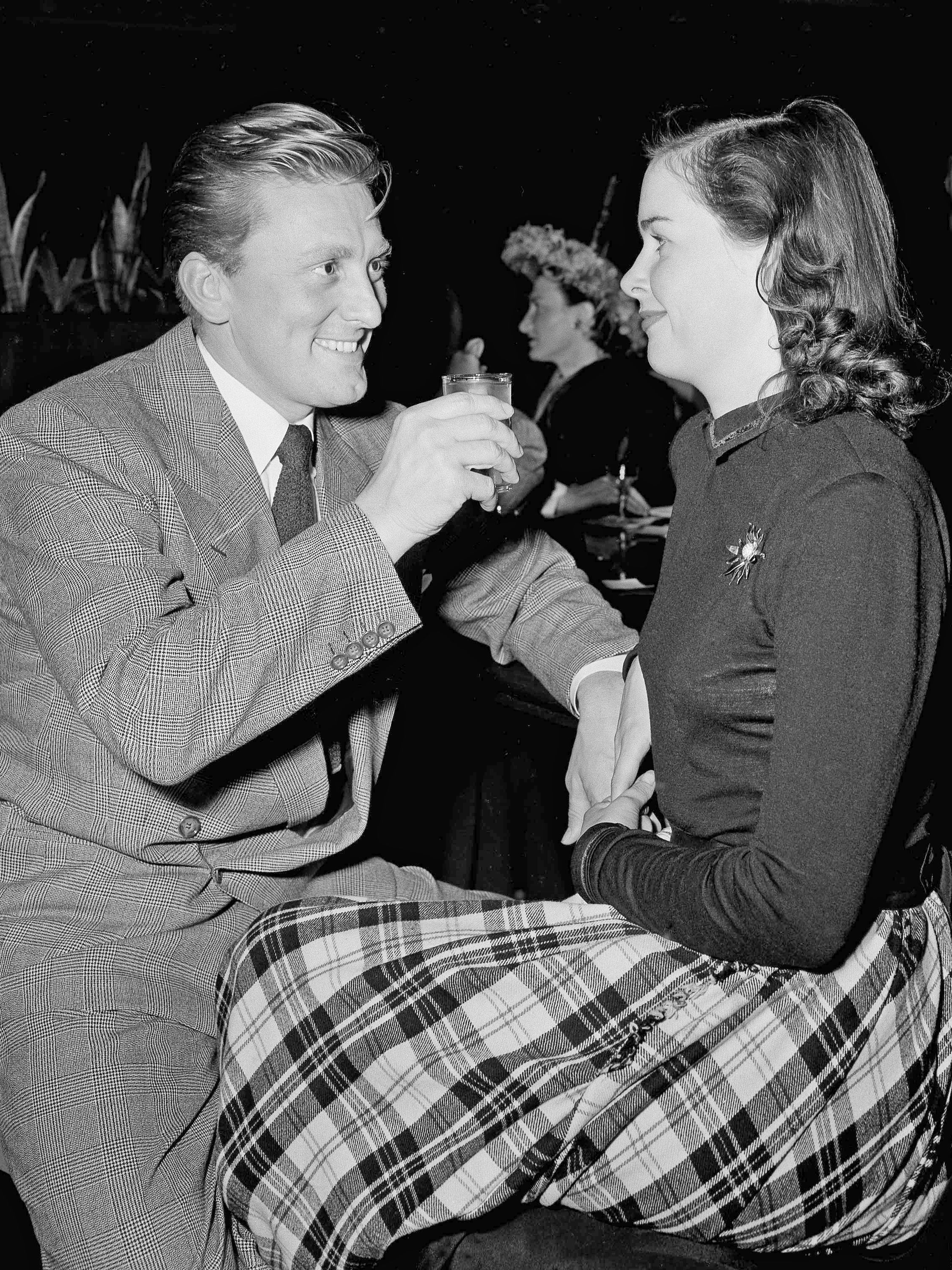 Kirk and Diana Douglas celebrate the completing 'The Sign of the Ram' in Los Angeles, 1948