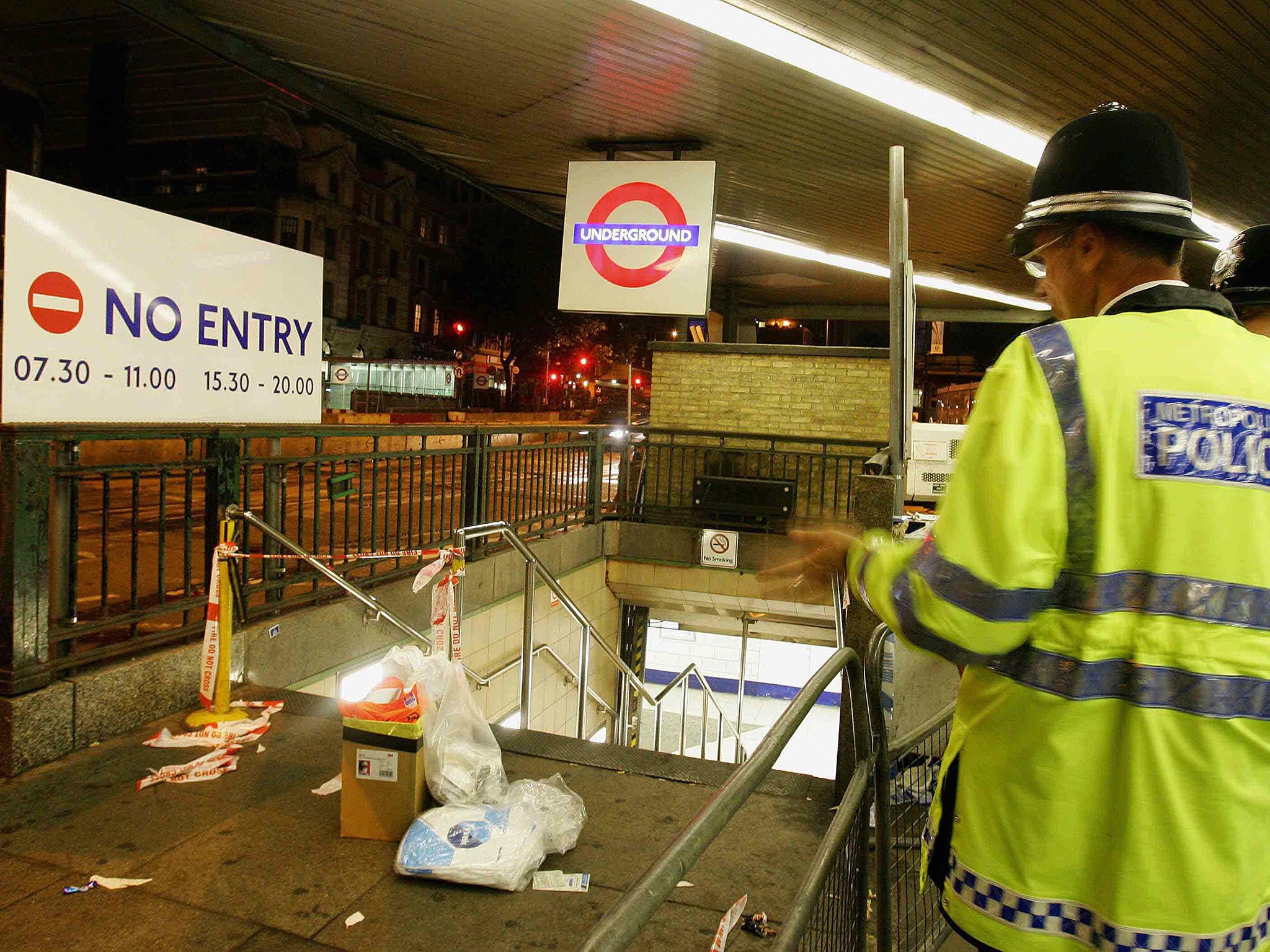 Police guard the entrance to King's Cross on July 7 2005 (AFP)