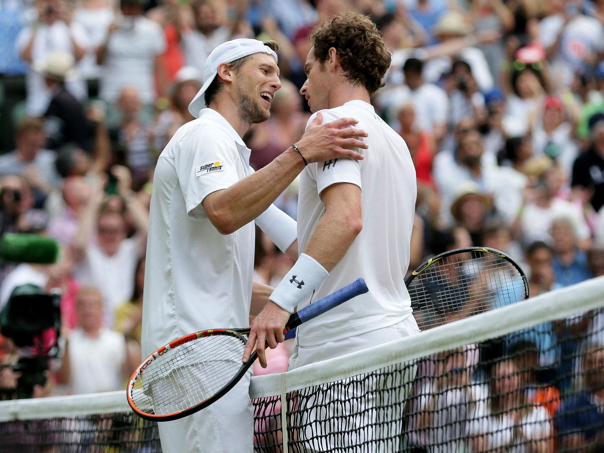 Andy Murray shakes hands after defeating Andreas Seppi of Italy in the third round of Wimbledon, Saturday 4 July, 2015