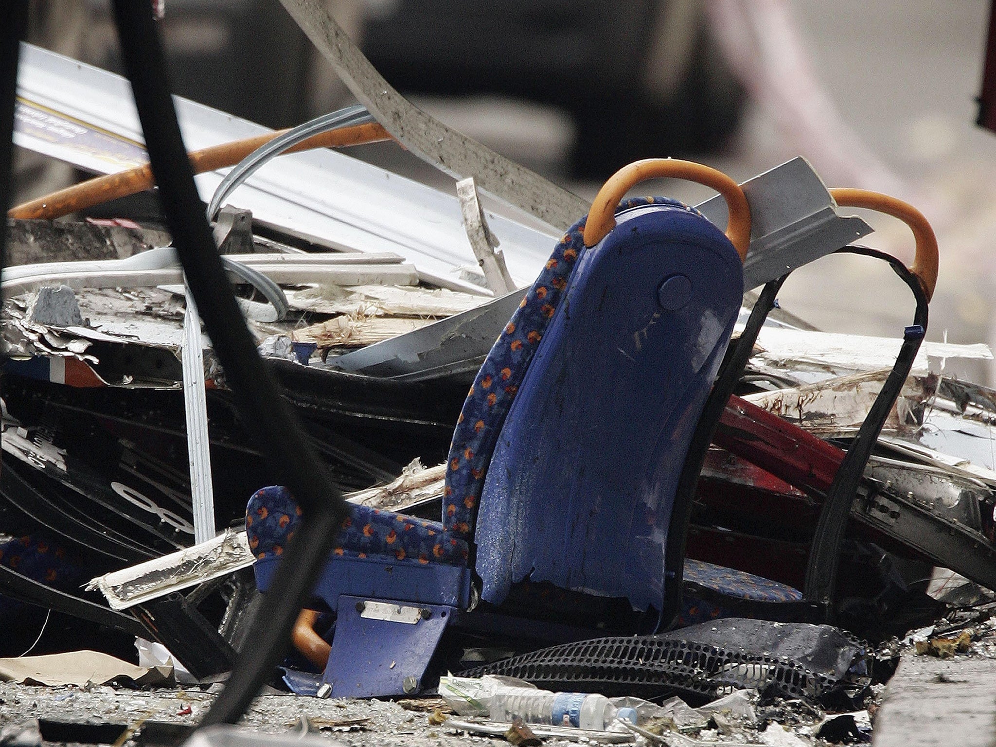 The remains of a double-decker bus