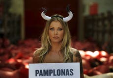PETA activists protest outside Pamplona bull ring