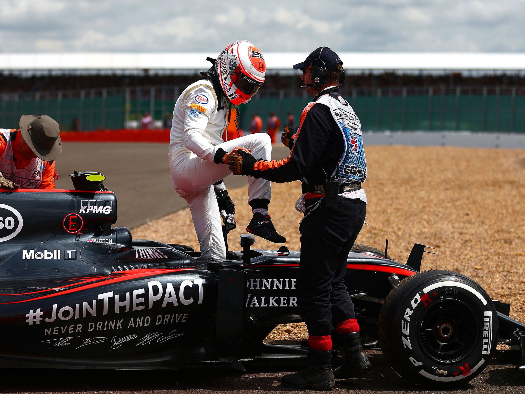 Jenson Button after crashing out of the British Grand Prix