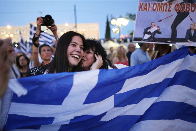 Young Greeks in jubilant mood in Athens after the terms for an international bailout had been emphatically rejected