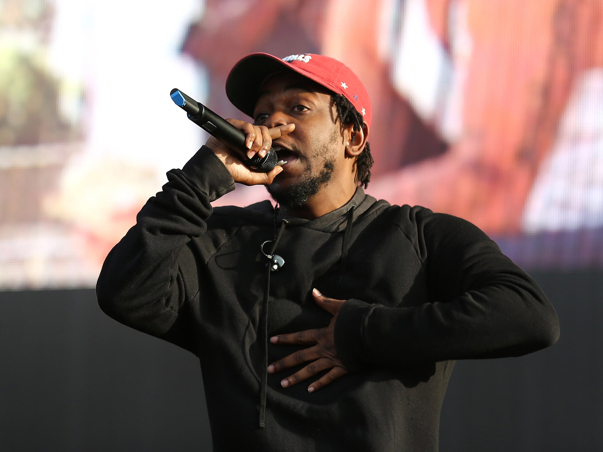 Kendrick Lamar on stage at Wireless 2015