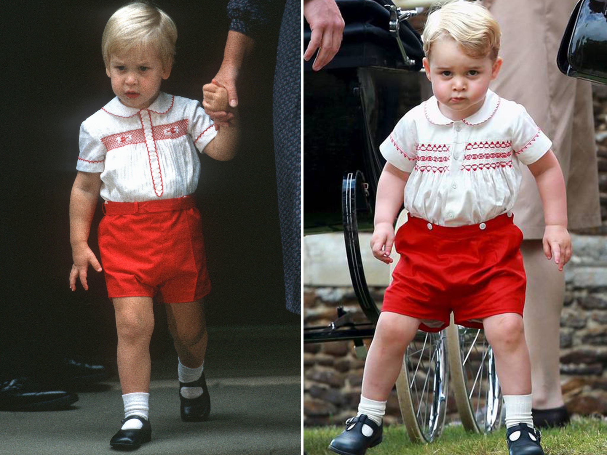 Prince William in 1984 and Prince George at Princess Charlotte's christening