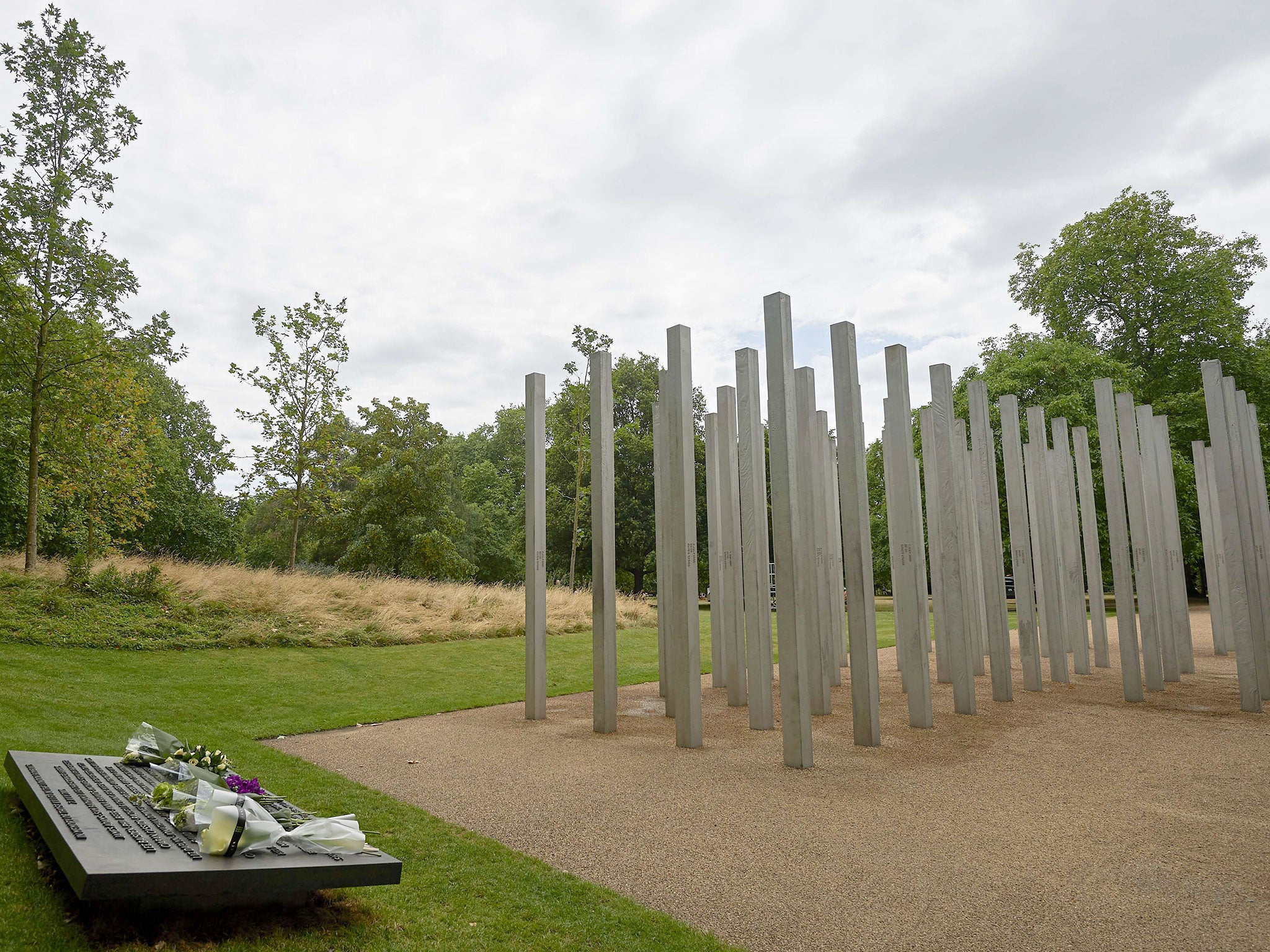 A memorial dedicated to the 52 people that were killed during the 7/7 terror attacks in London stands in Hyde Park