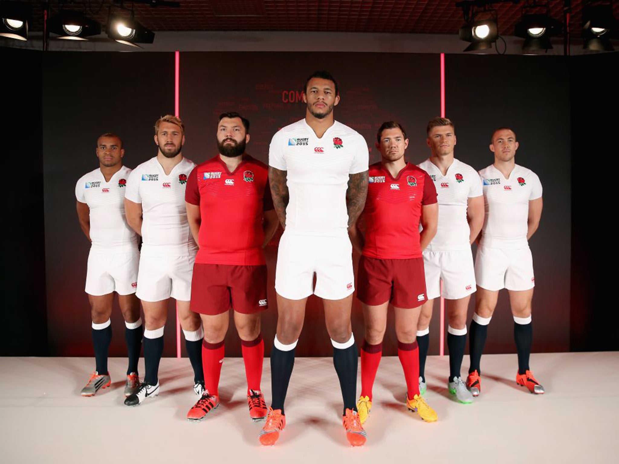 England players, including Mike Brown, far right, show off the new World Cup kit