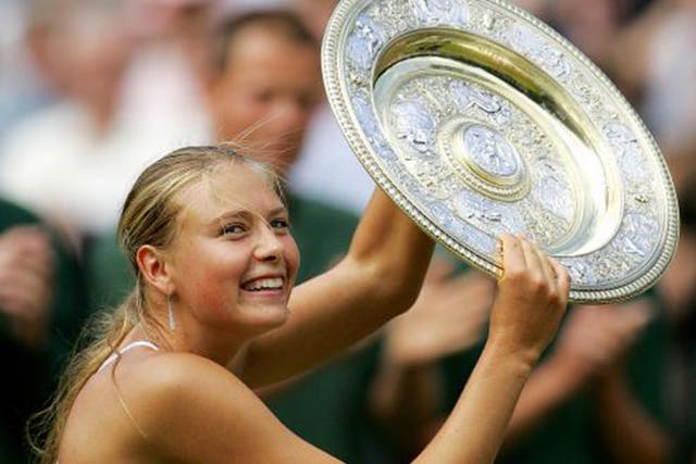 Maria Sharapova celebrates taking the Wimbledon title as a 17-year-old in 2004 
