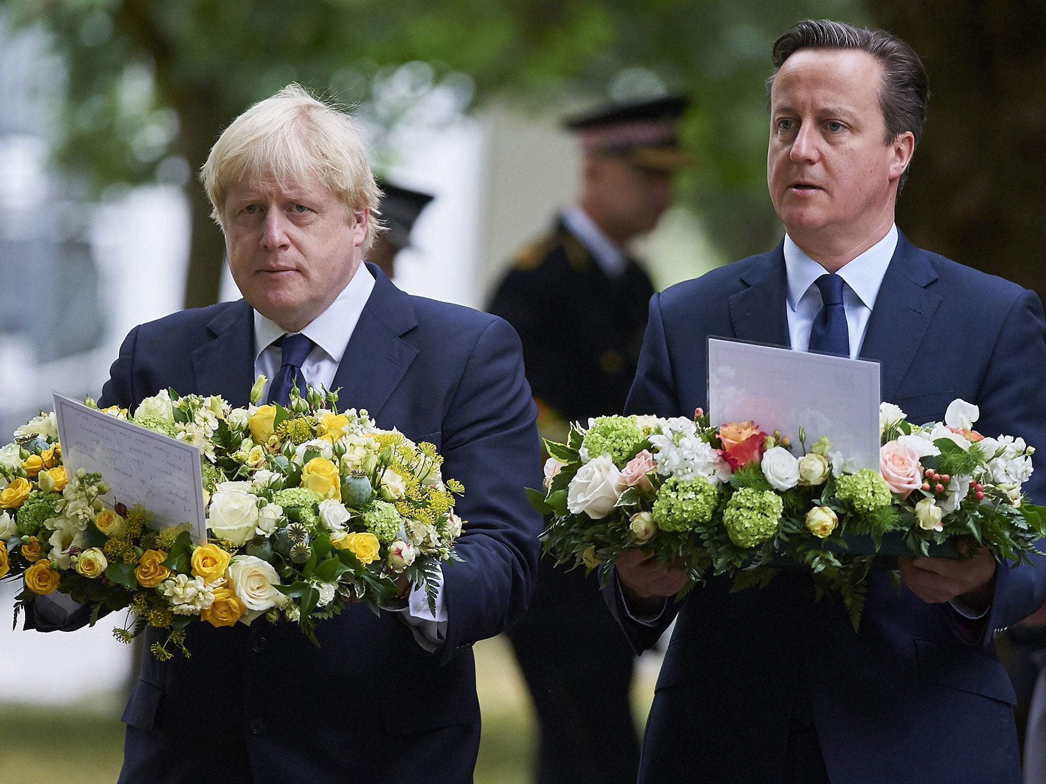 David Cameron and Boris Johnson take part in a wreath laying ceremony in London's Hyde Park