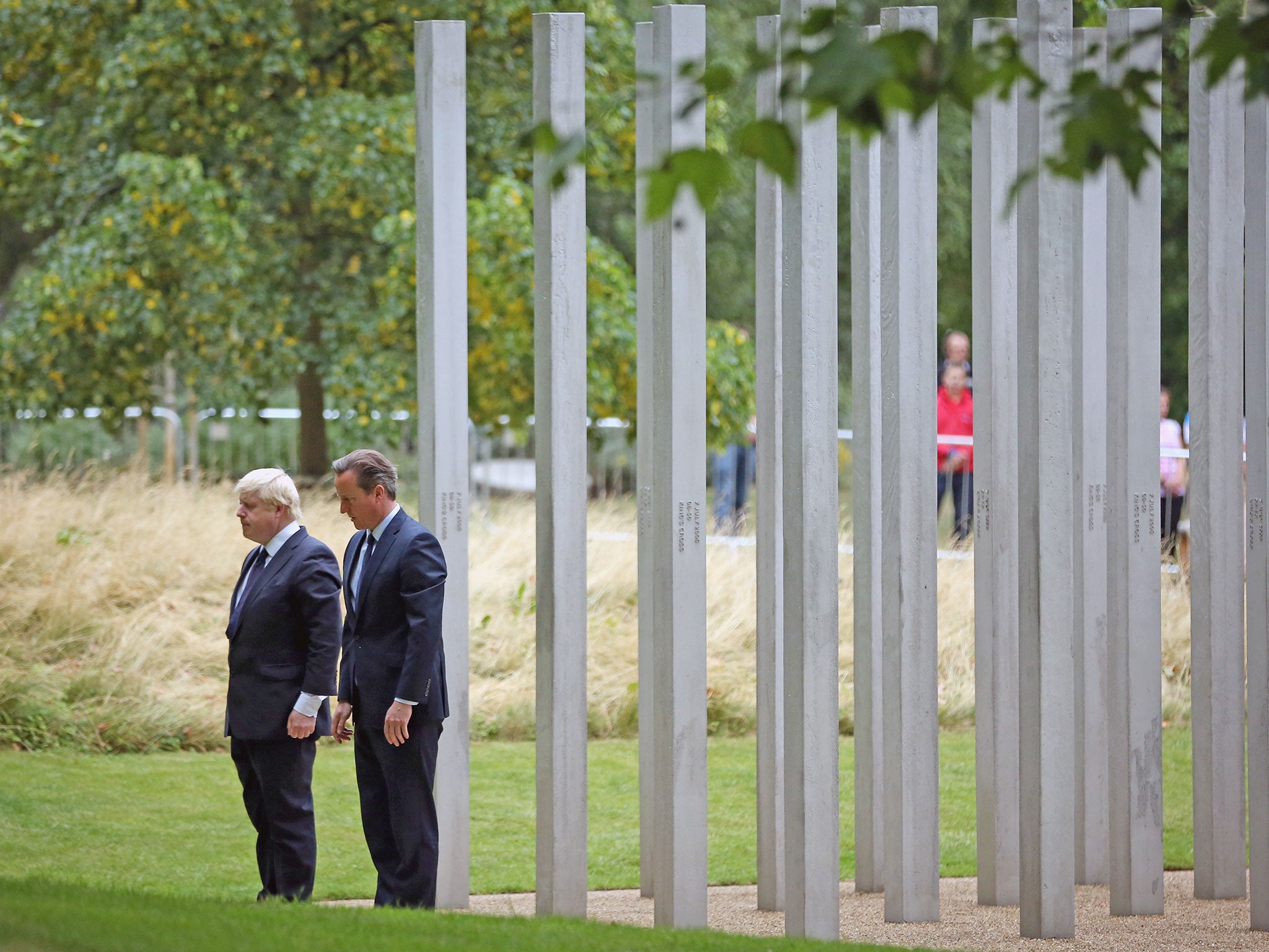 David Cameron and Boris Johnson during a ceremony at the memorial