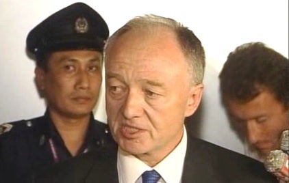 Ken Livingstone delivers the speech from Singapore