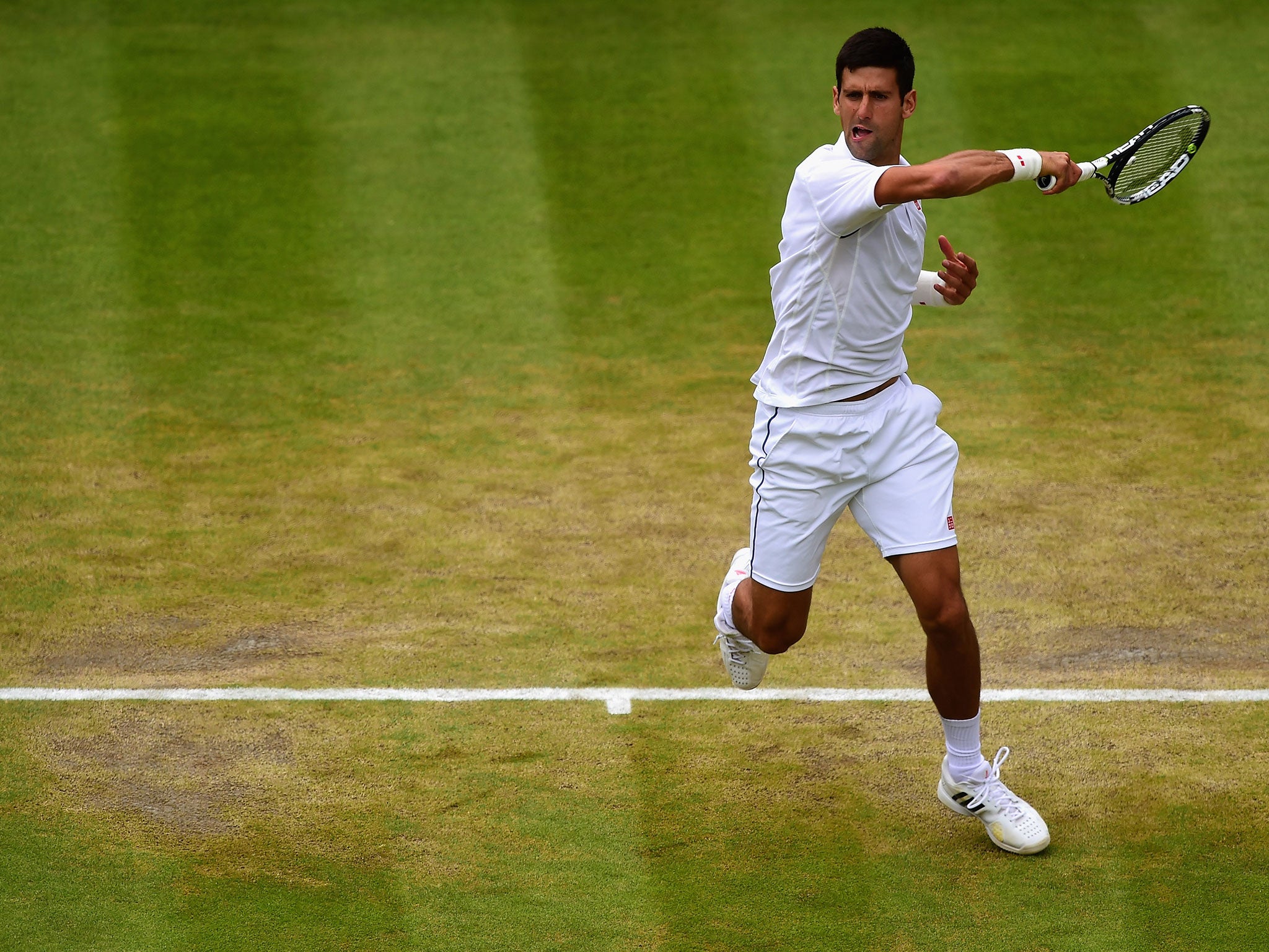 Novak Djokovic on his way to victory against Kevin Anderson after their fourth round match resumed