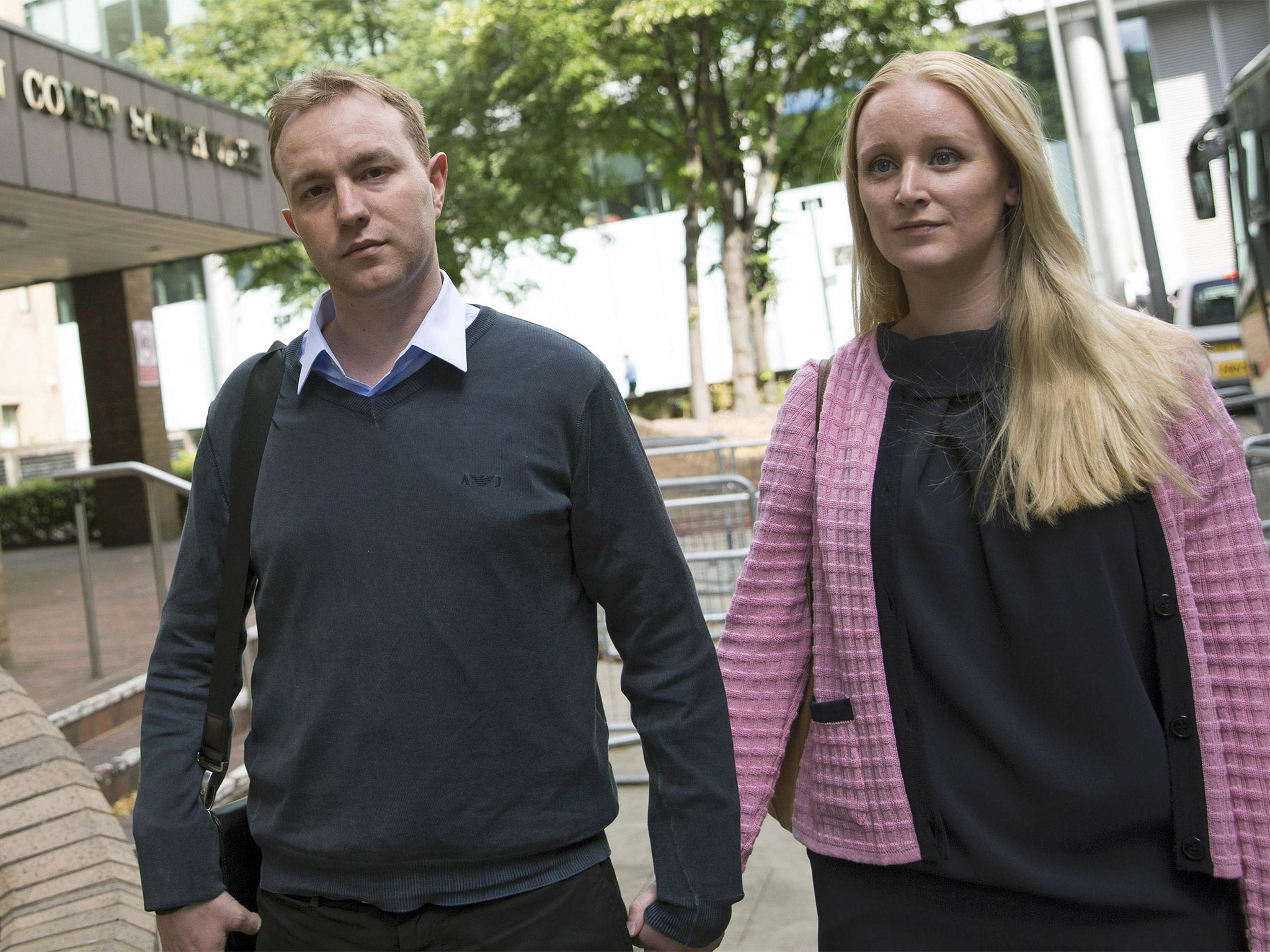 Former trader Tom Hayes and his wife Sarah leave Southwark Crown Court in London