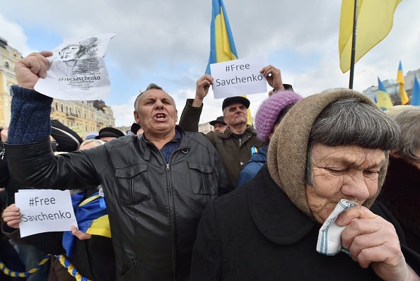 Protests to 'Free Savchenko' have been taking place in central Kiev (via SERGEI SUPINSKY/AFP/Getty Images)