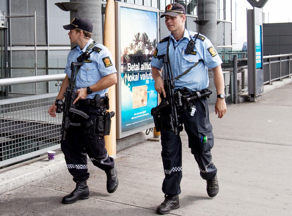 Armed police in Norway patrol Oslo Airport