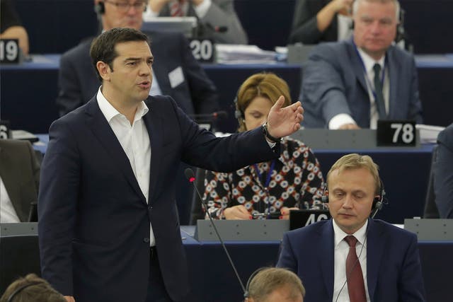 Greek Prime Minister Alexis Tsipras addresses the European Parliament in Strasbourg
