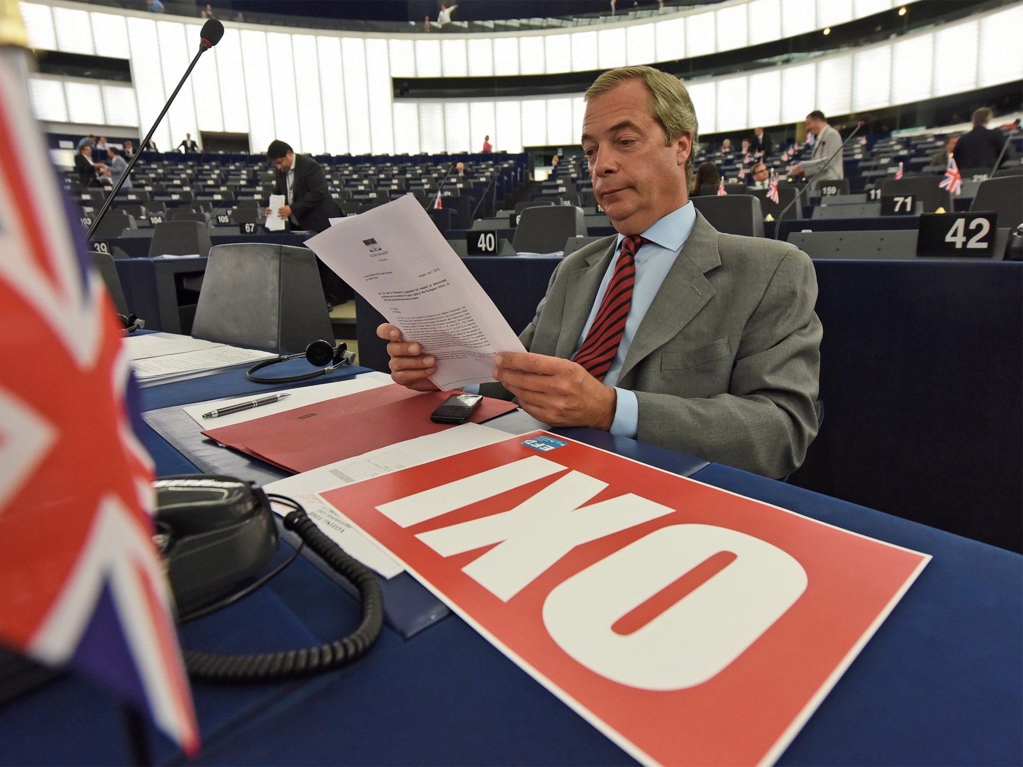 Nigel Farage at the European Parliament, where he was one of a number of fringe figures to applaud Tsipras