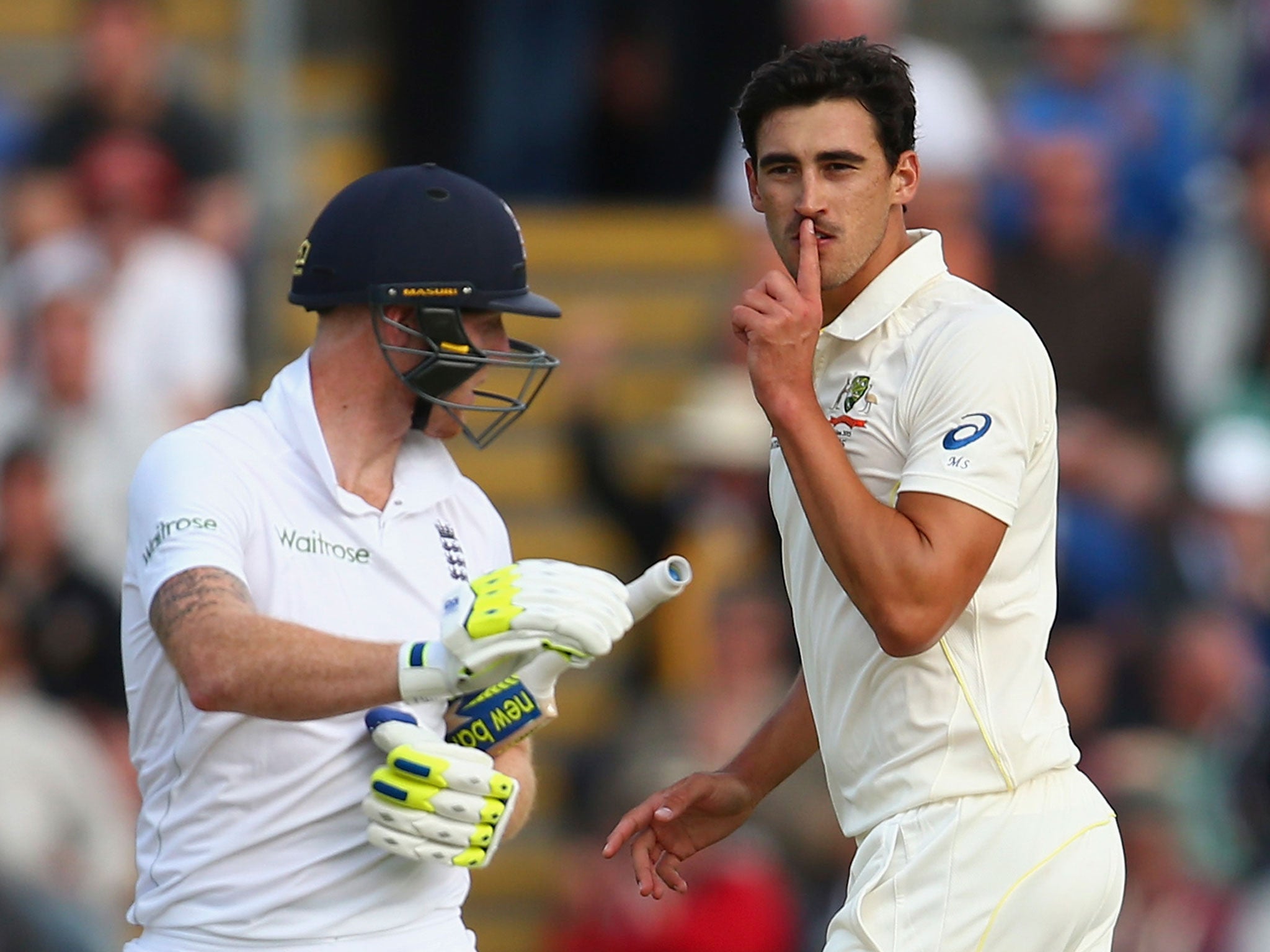 Mitchell Starc goads Ben Stokes after taking the wicket of the Englishman