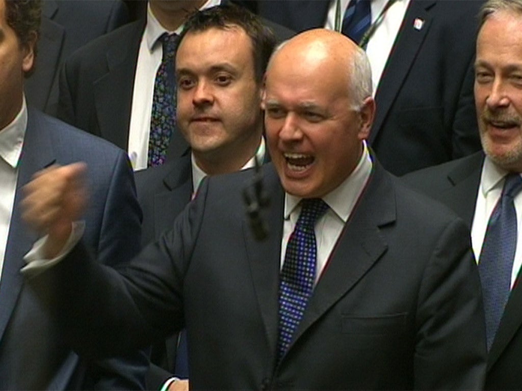 Iain Duncan Smith - pictured fist pumping during the Chancellor's budget - has championed the 'two child policy'