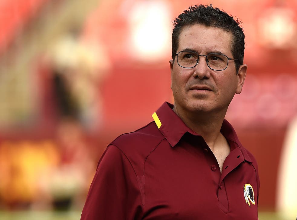 <p>Washington Redskins owner Daniel Snyder watches the New England Patriots play the Washington Redskins during the NFL preseason in 2014.</p>
