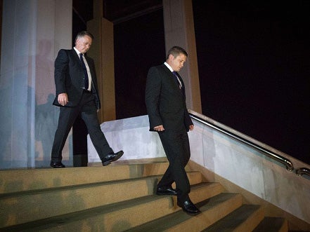 The father (left) and brother of murdered British backpacker Hannah Witheridge, leave Koh Samui court in Thailand on 8 July