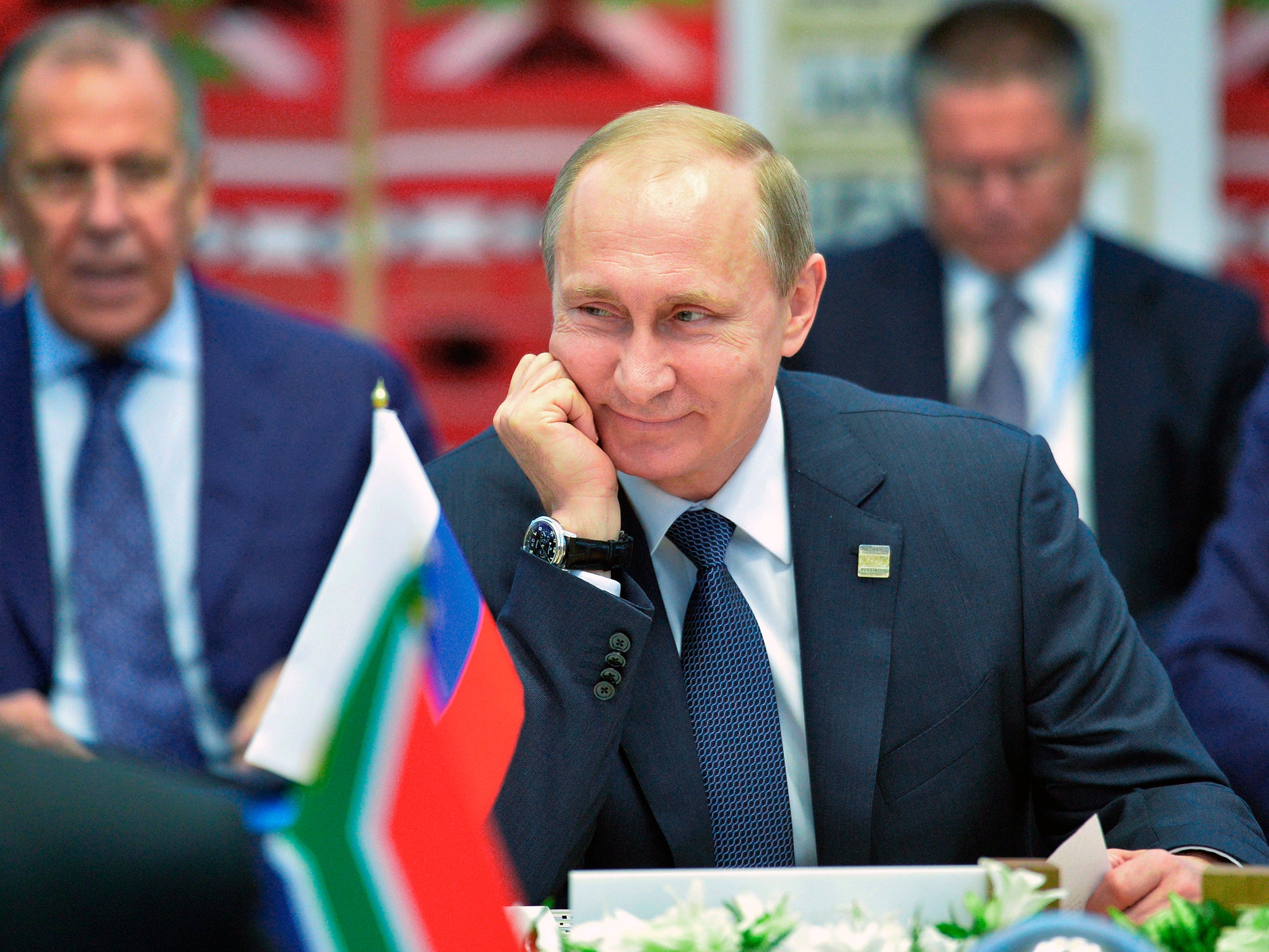 Russian President Vladimir Putin smiles during BRICS (Brazil, Russia, India, China, South Africa) summit in Ufa, Russia