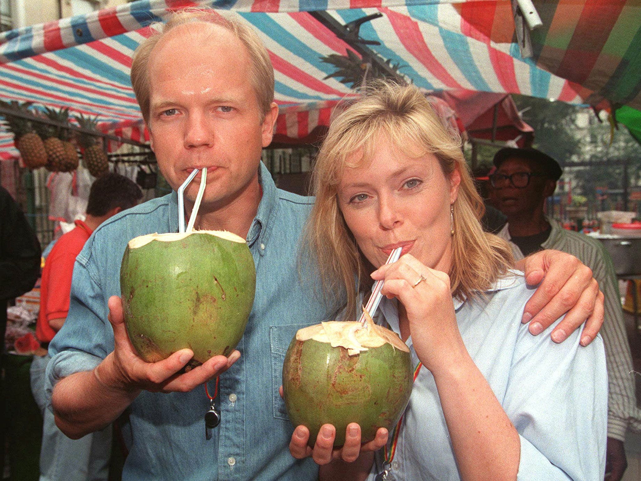 Fruitful: William Hague and Ffion Jenkins enjoy a coconut water