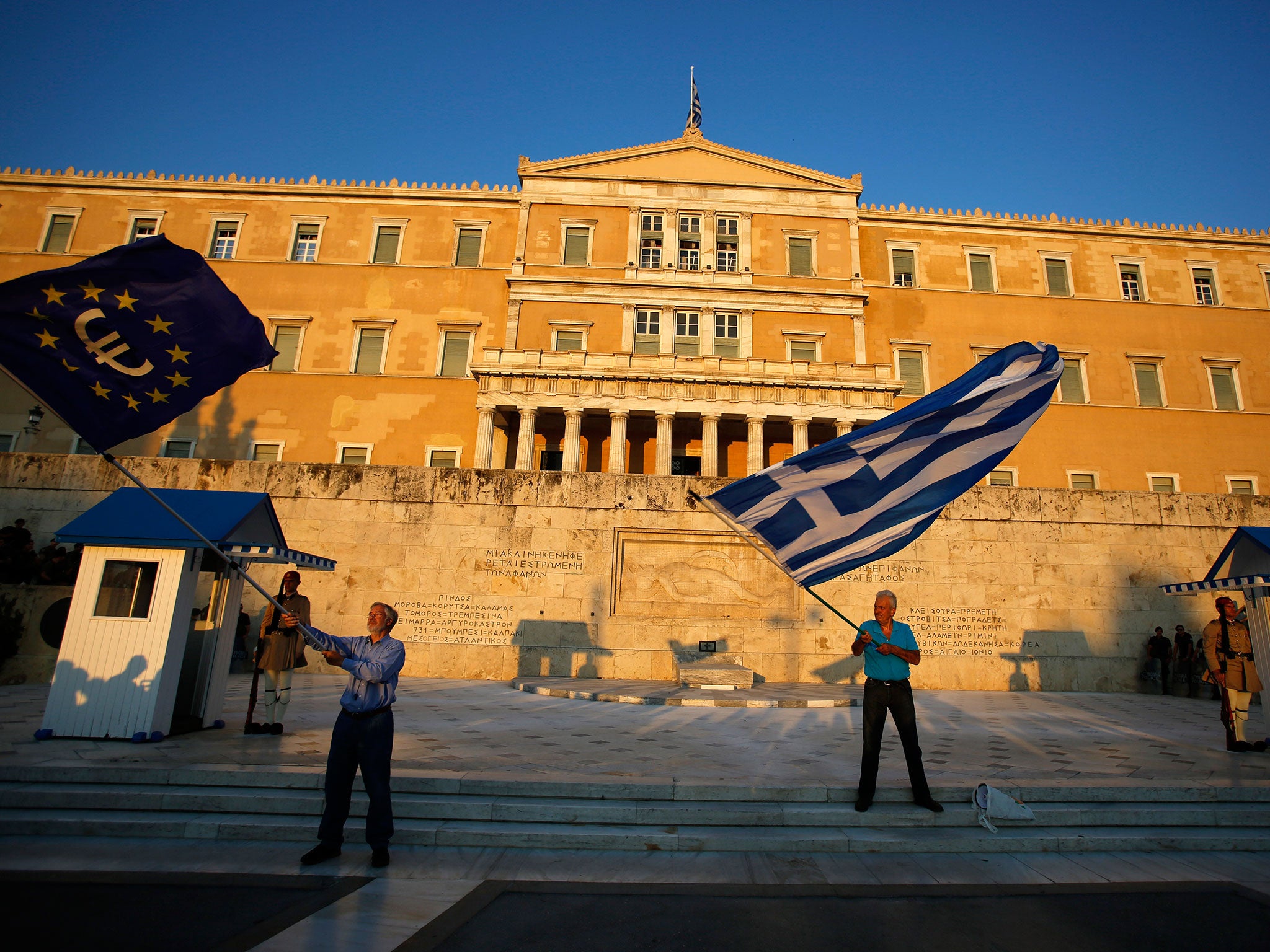 A pro-euro rally in front of the Greek parliament, as hopes for a rescue deal rise