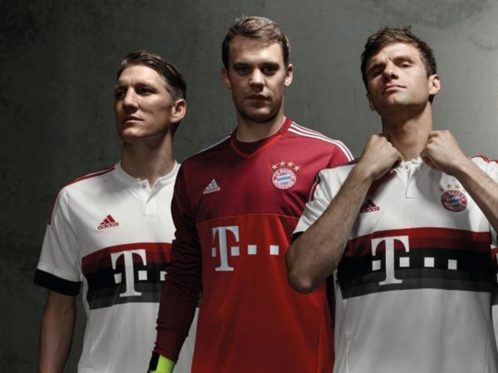 Bastian Schweinsteiger, Manuel Neuer and Thomas Muller in the new Bayern strip