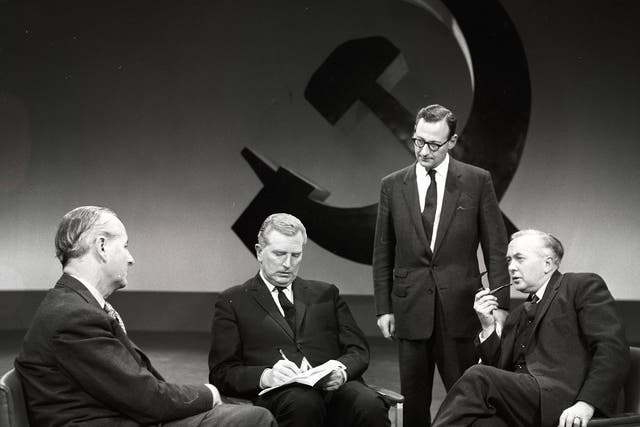 Broadcaster supreme: (from left to right) Lord Gladwyn, John Freeman, David Childs and Harold Wilson on ‘The Great Divide’ TV Programme, 1963