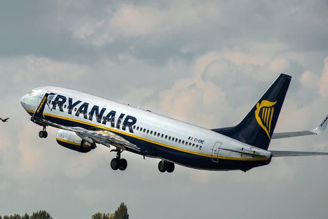 An 737 Boeing plane of the Ryanair company takes off, on October 11, 2014 at the Lille-Lesquin airport, northern France. AFP PHOTO / PHILIPPE HUGUEN (Photo credit should read PHILIPPE HUGUEN/AFP/Getty Images)