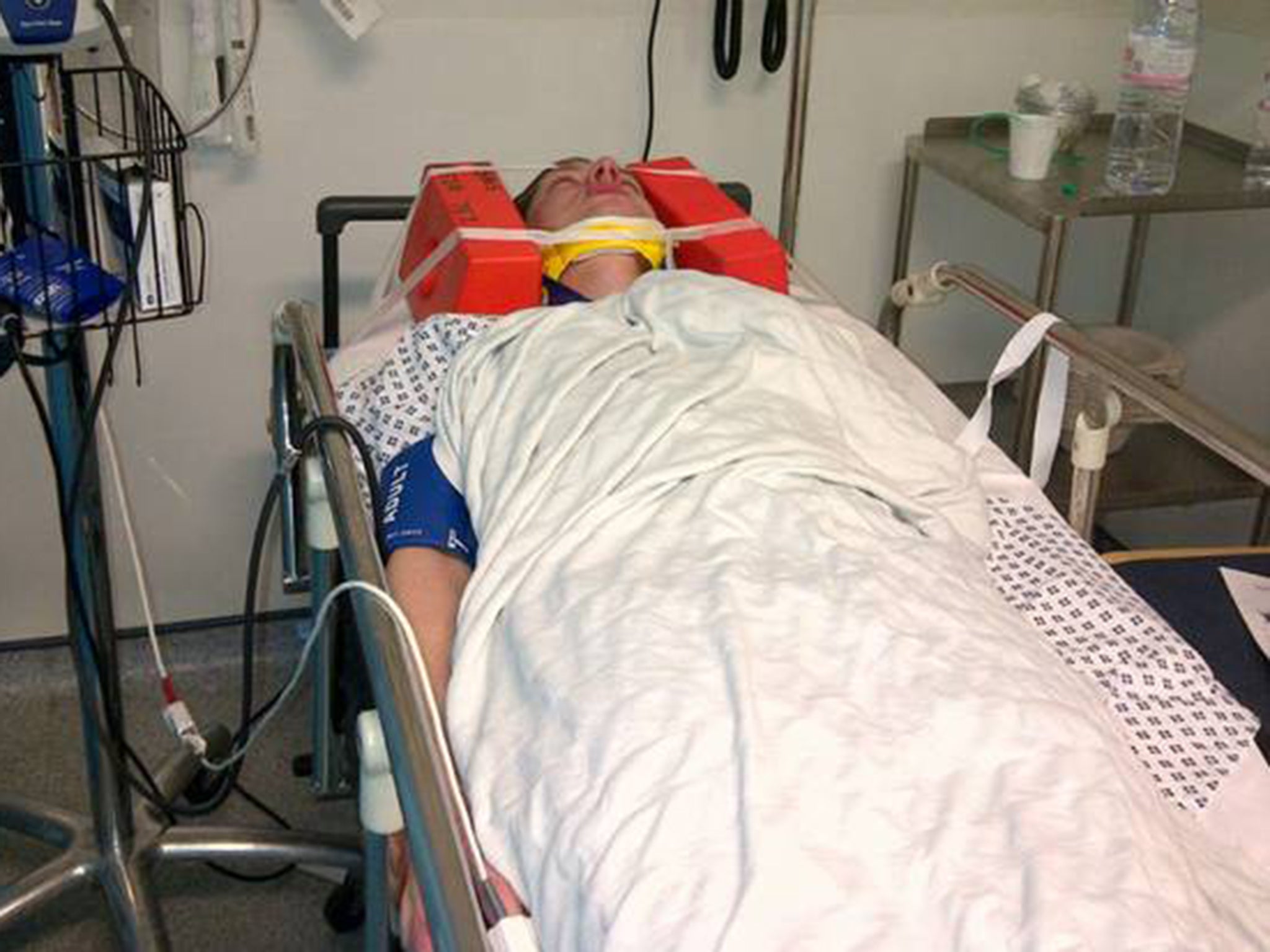 Tom Borwick in hospital after the assault