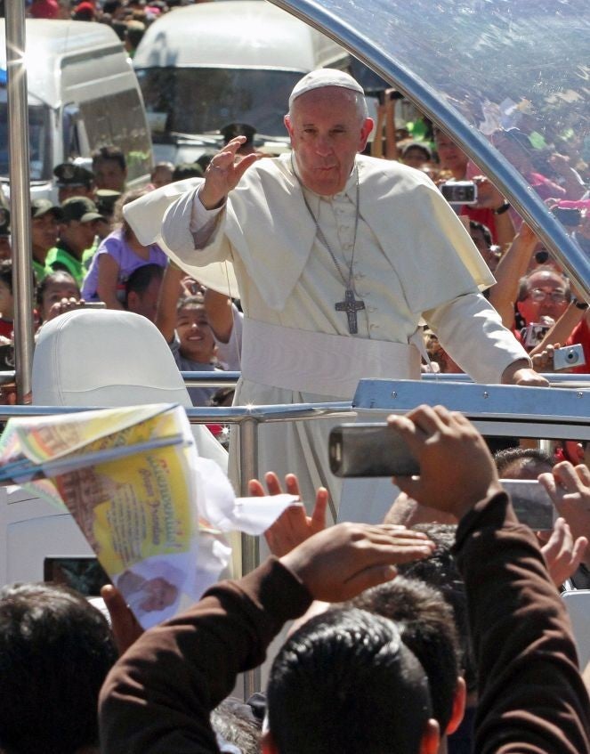 The Pope is currently on a tour of South America, greeting rapturous crowds wherever he goes