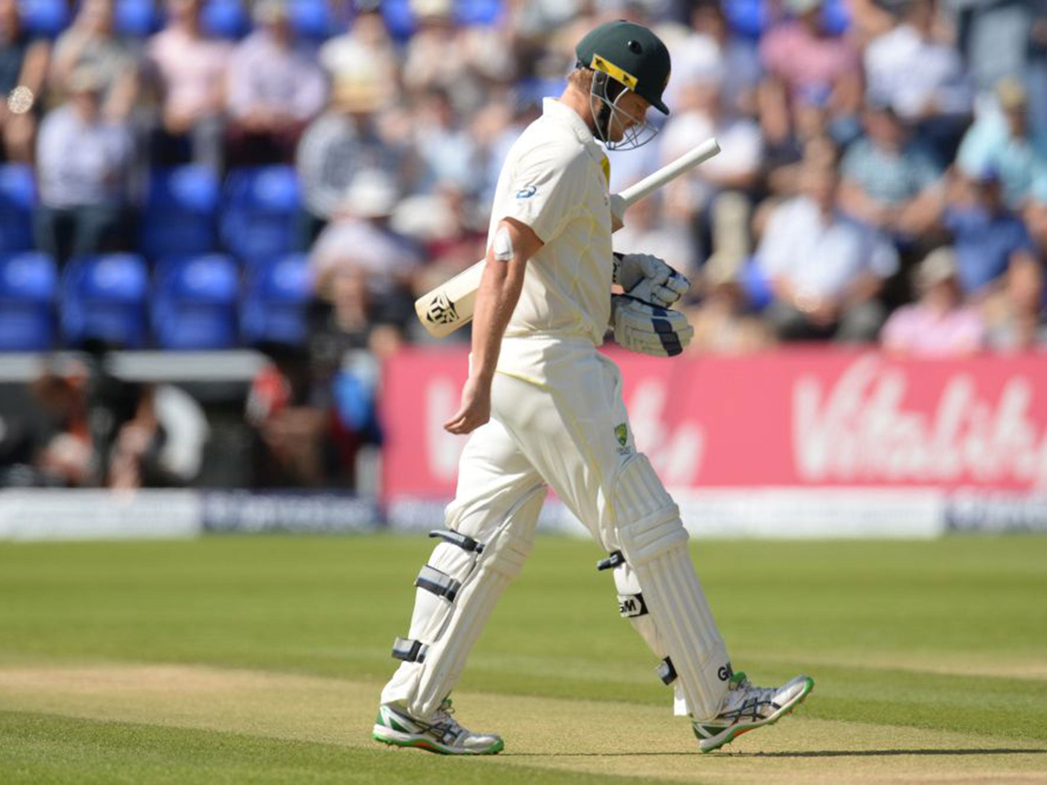 Watson walks dejectedly off the pitch after being dismissed in the opening Test of the 2015 Ashes series