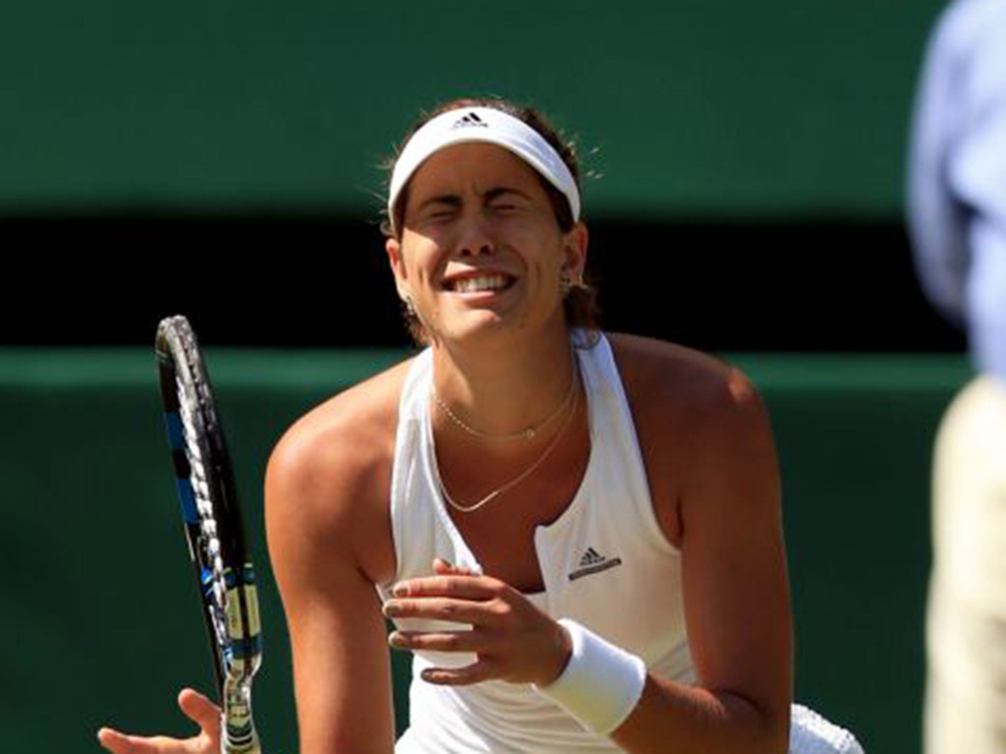 Garbine Muguruza celebrates beating Agnieszka Radwanska in the women’s singles semi-final