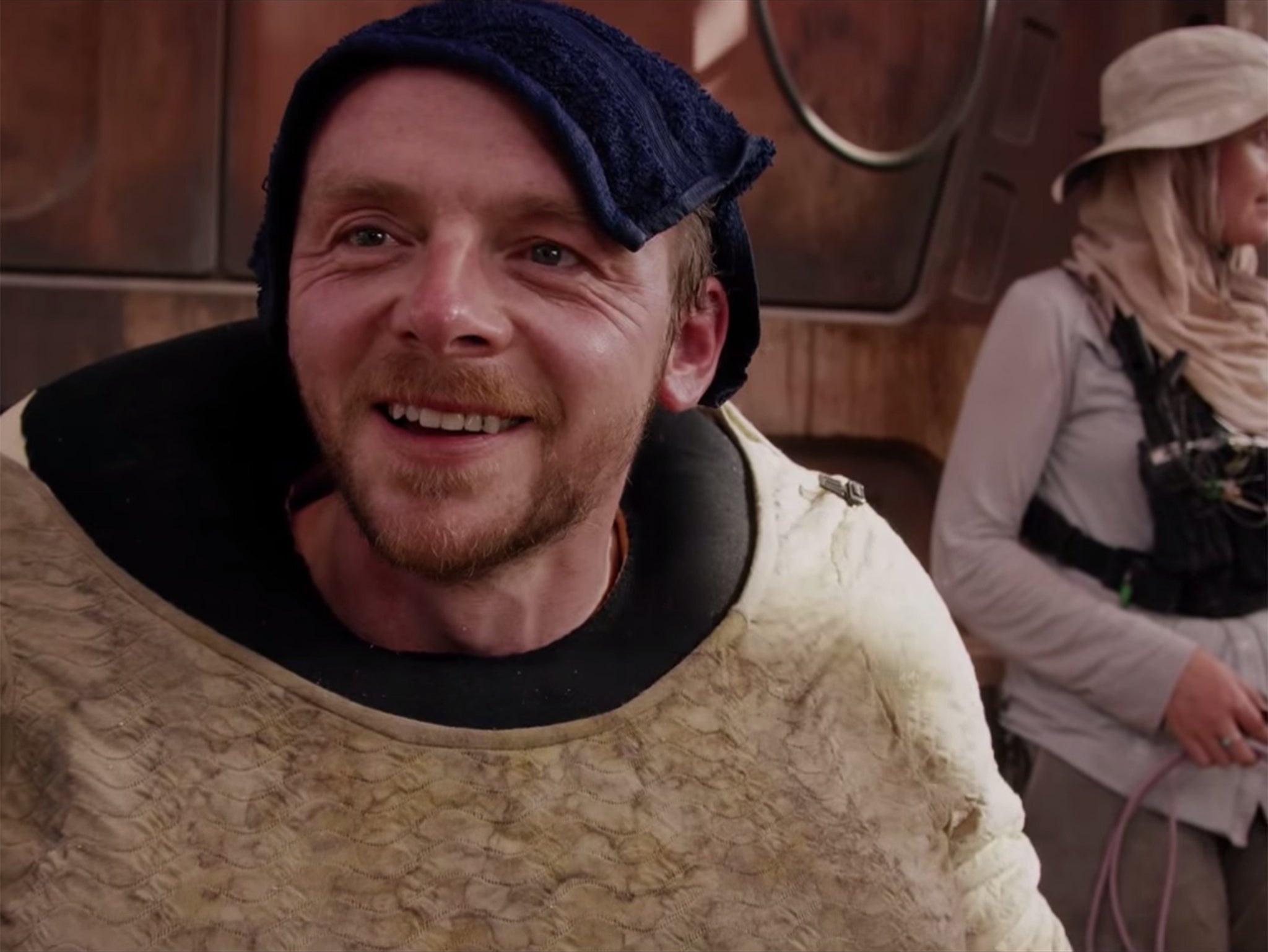 Simon Pegg in costume on the set of Star Wars: The Force Awakens