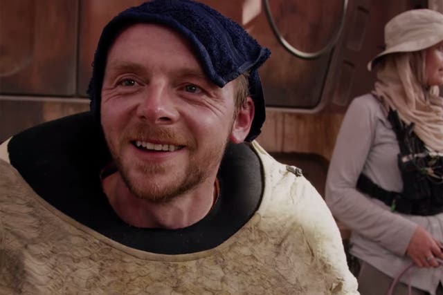 Simon Pegg in costume on the set of Star Wars: The Force Awakens
