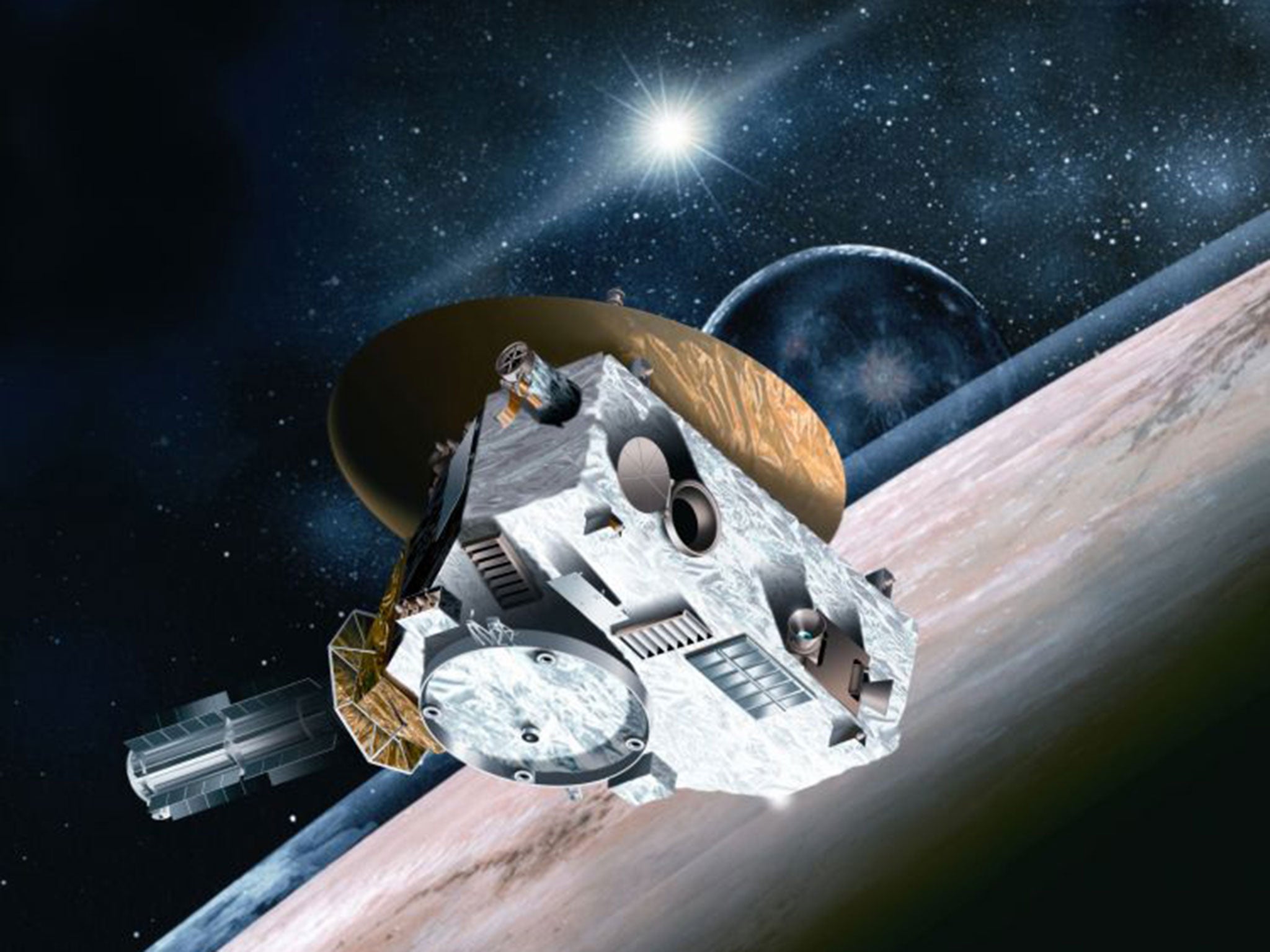 A depiction of the New Horizons ship as it nears Pluto