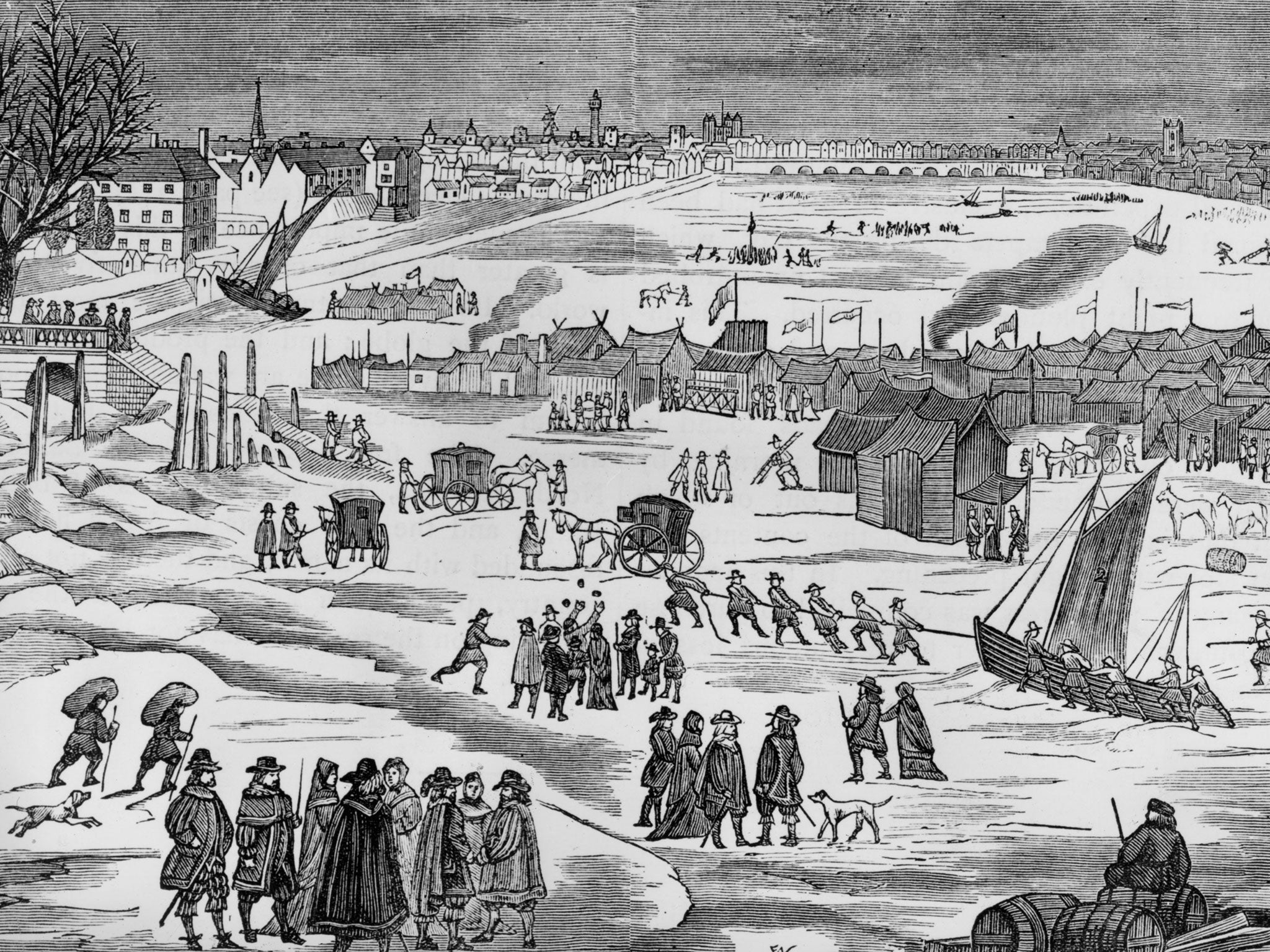 A depiction of the frozen River Thames from 1754