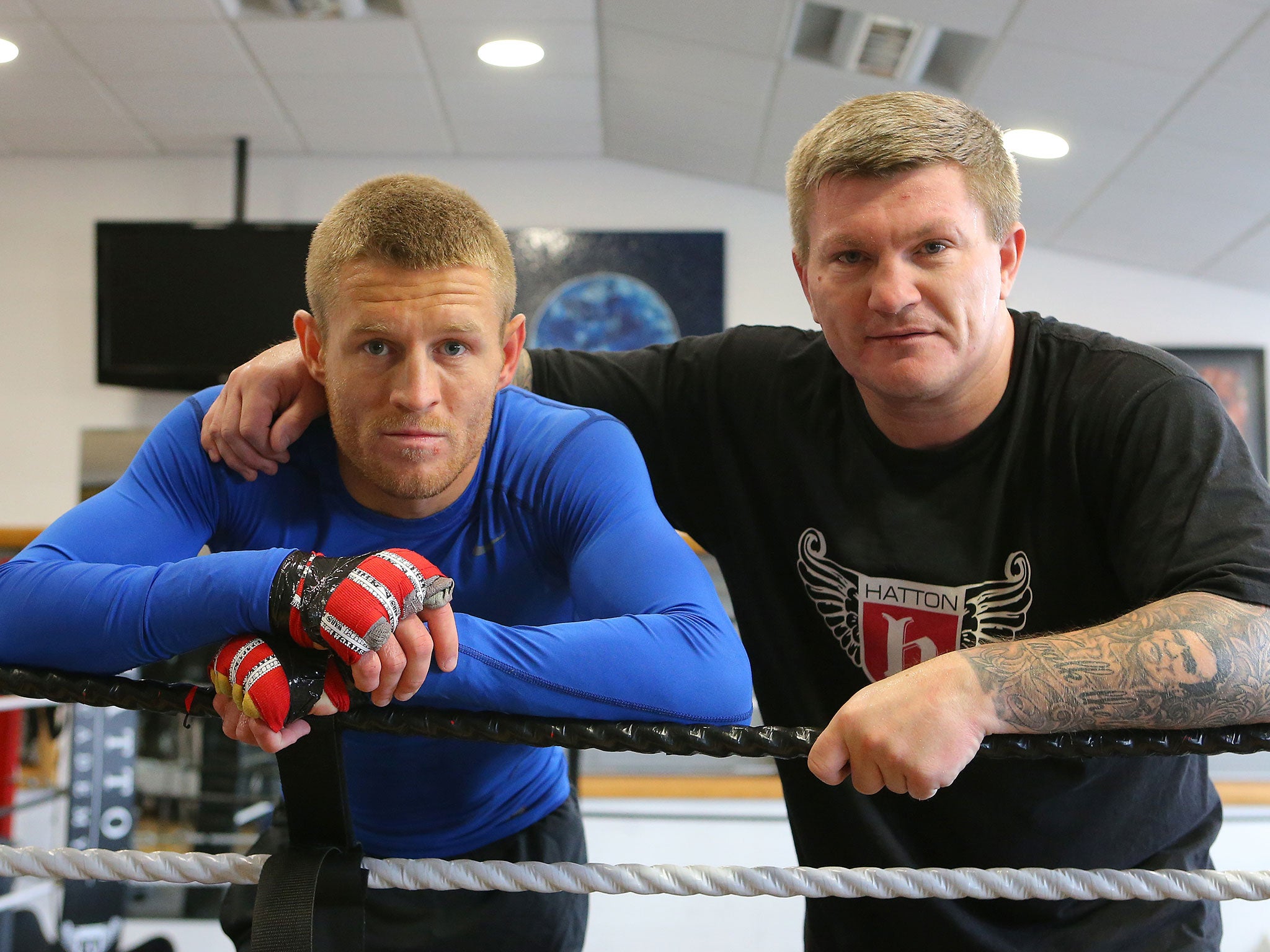 Terry Flanagan with trainer and former boxer Ricky Hatton